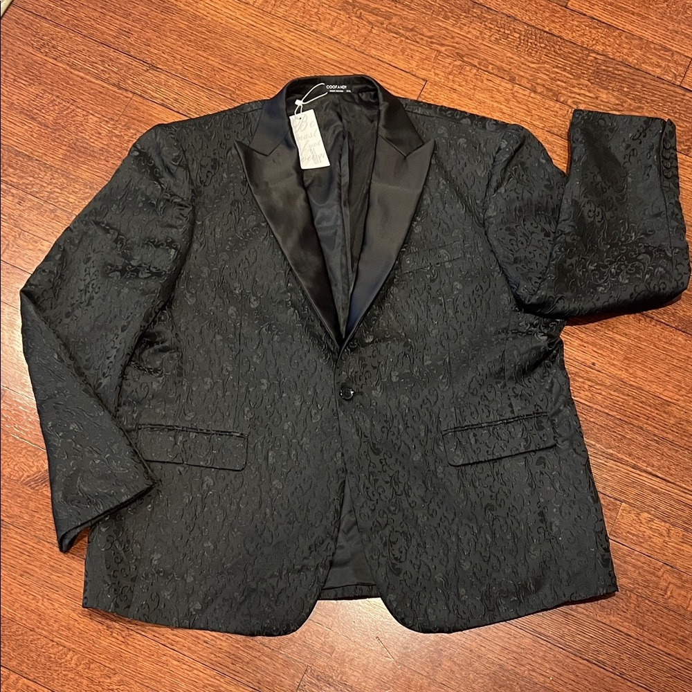 NWT Mens 3xl Coofandy Black Jacquard Tuxedo Blazer with Satin Lapel Plus